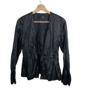 Eileen Fisher Jacket Womens Sz 2 Small Black 1 snap‎ button metalic nylon top
